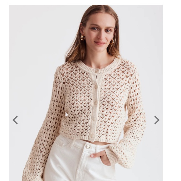 TORI CROCHET BLOUSON SLEEVE CROPPED CARDIGAN - Picture 5 of 5
